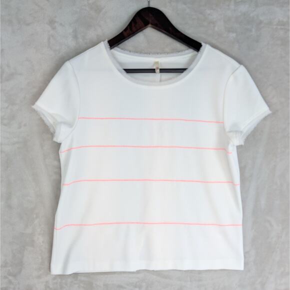 I. Code White Pink Stripe Blouse Top Polyester Size Large Textured Frill Sleeve - Picture 1 of 12
